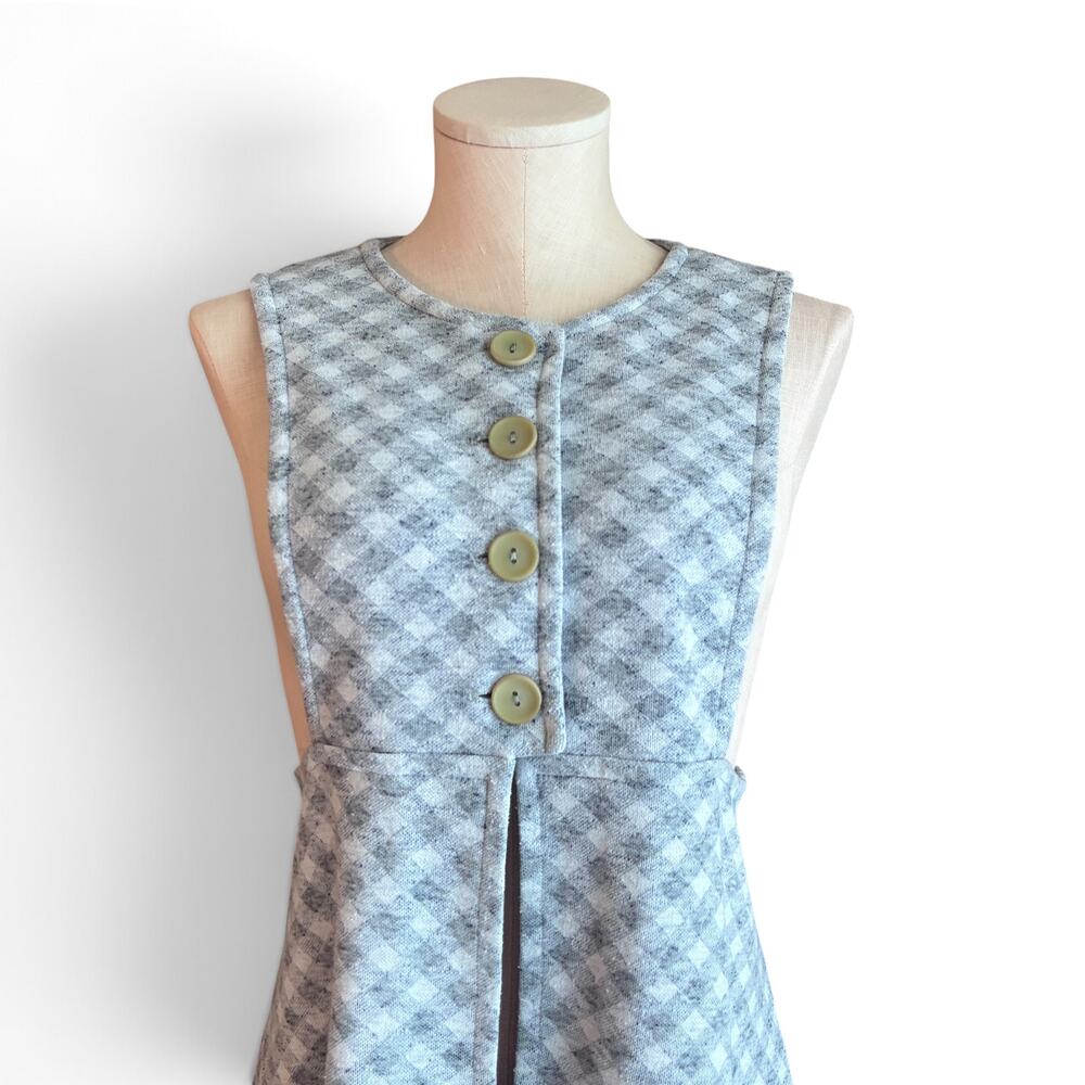 Vintage 1970s Gray Plaid Vest Top, Open Front Mini Dress Small - Picture 5 of 10